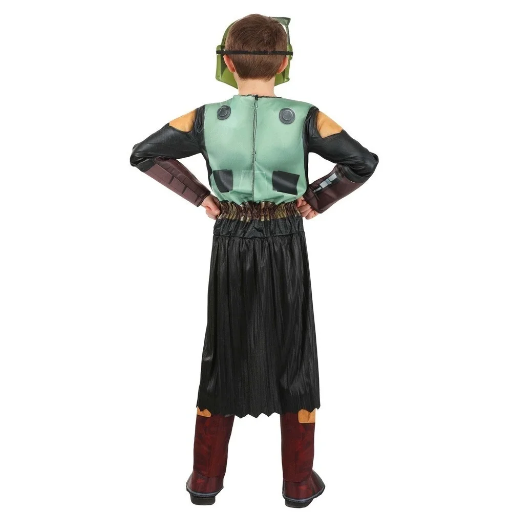 STAR WARS Boba Fett Padded Jumpsuit Cape Mask Costume Cosplay Child M (8-10) NEW